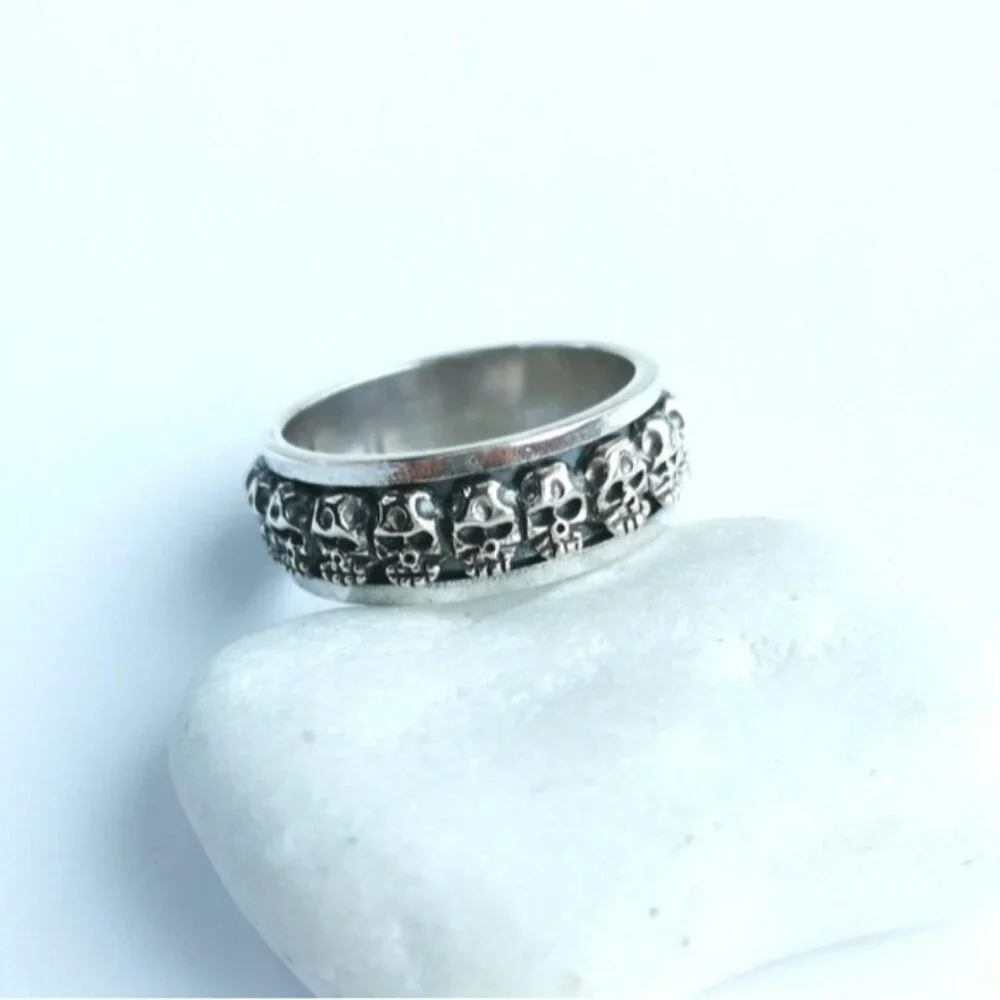 Multi Skull Band Spinning Spinner Ring in Sterling Silver size 11 🆕 unisex